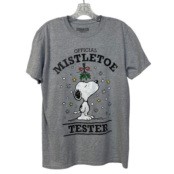 SNOOPY Sz M Official Mistletoe Tester Christmas Cotton T-Shirt Peanuts Character - Picture 1 of 8